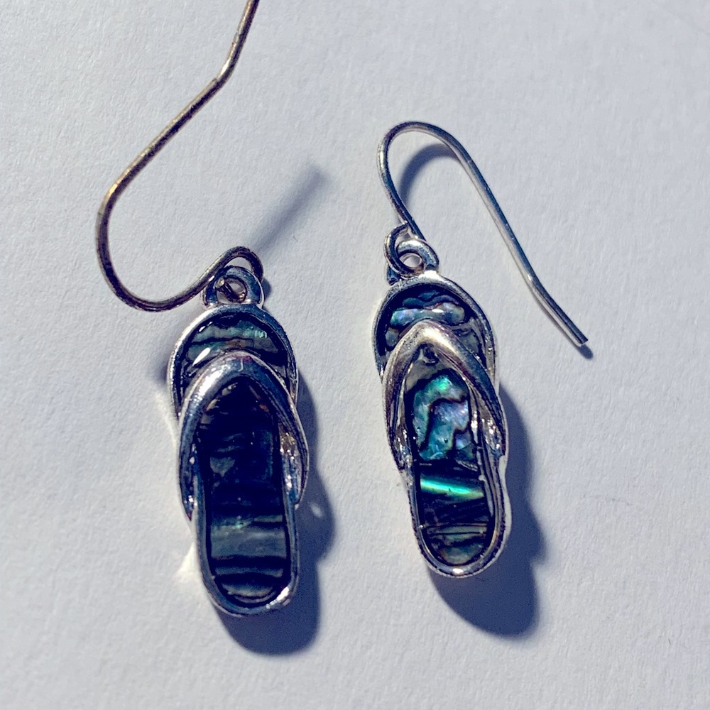 NEW Silver Sea-glass Flip Flop Dangly Earrings